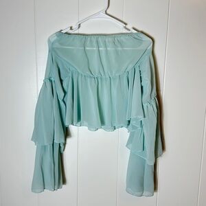 Lioness Off-Shoulder Ruffle Blouse - Light Blue